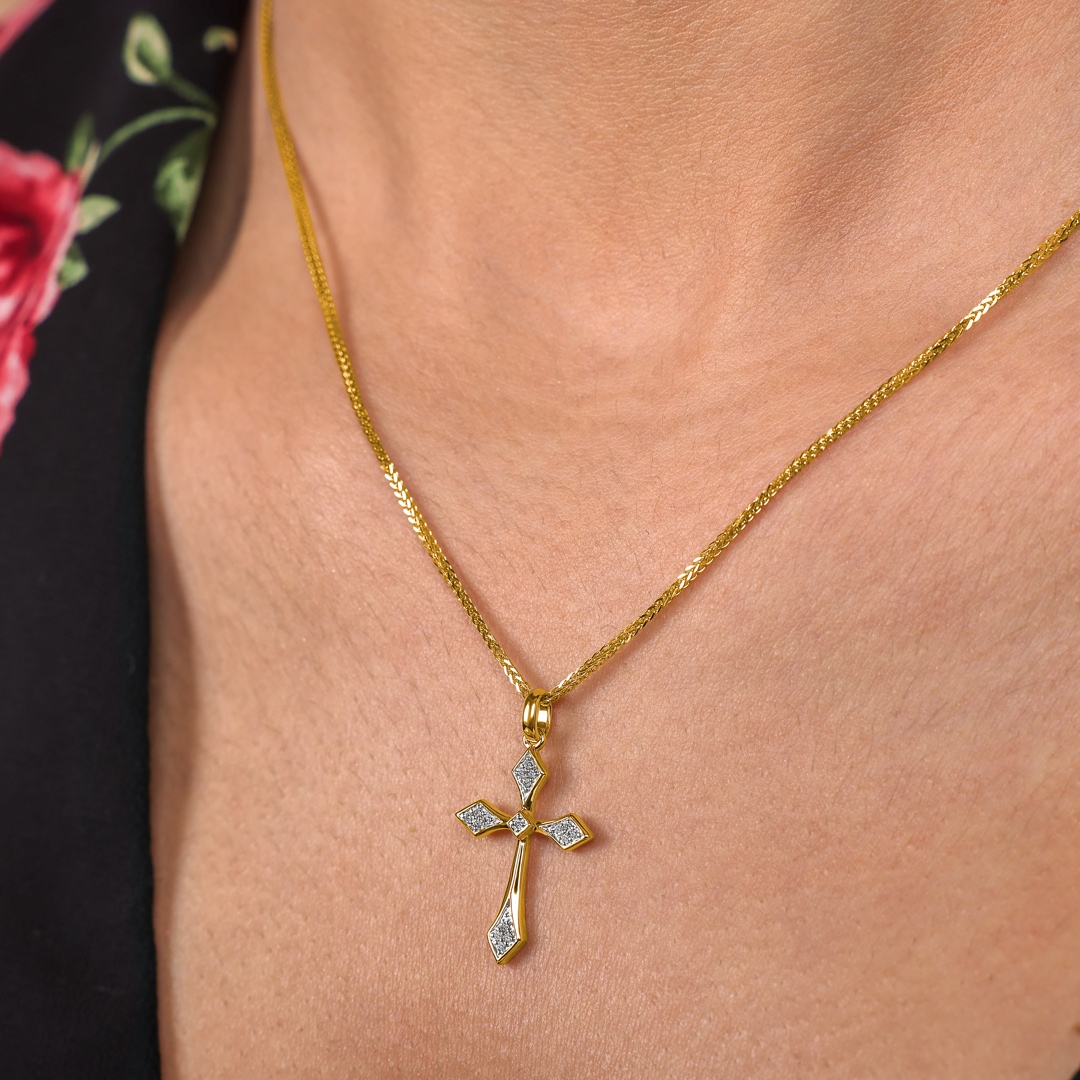 Anhänger 750/18 K Gelbgold Kreuz mit Diamanten 0.05 ct H/si