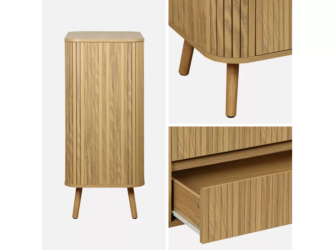 Commode 4 tiroirs. décor strié naturel. L 80x P 45 H 100cm