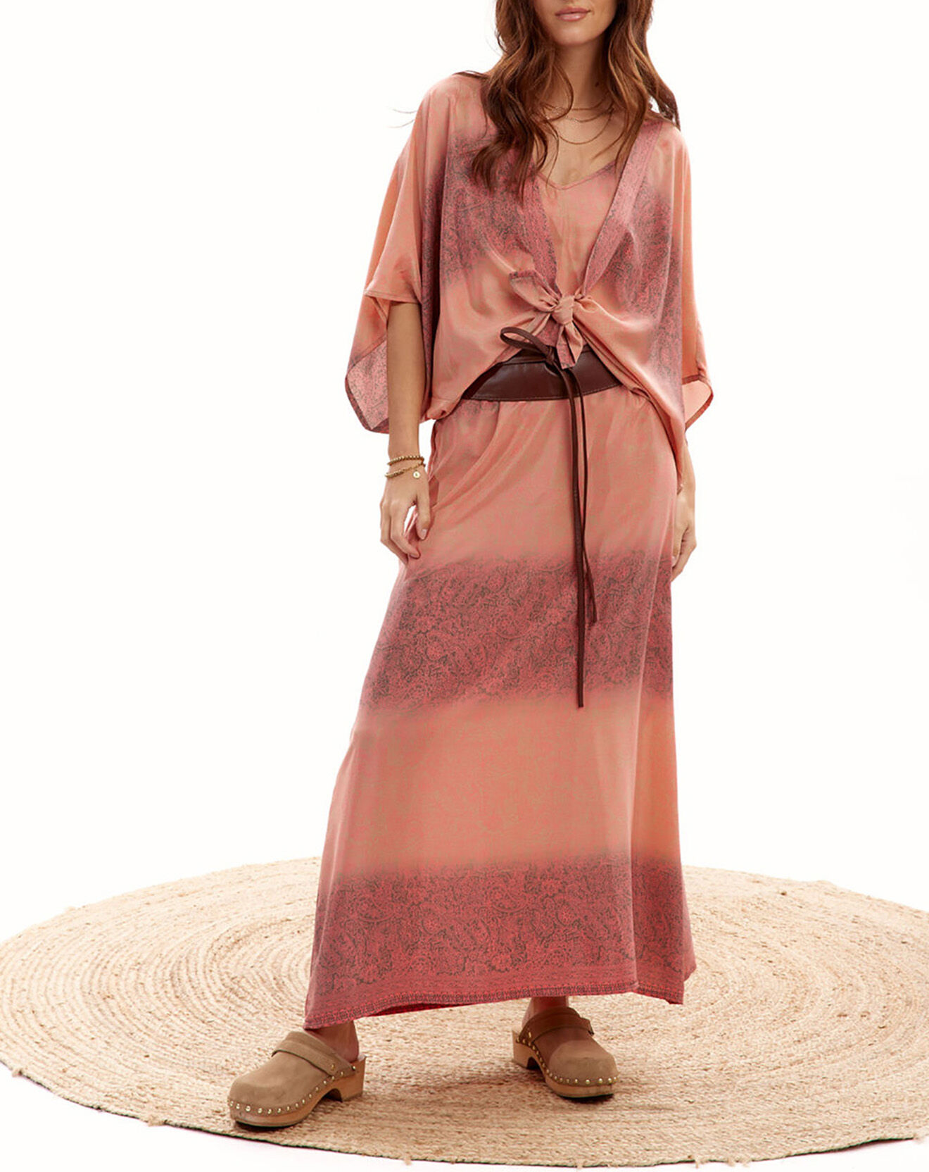 Lauren Vidal Kimono en Soie mélangée Sasha rose