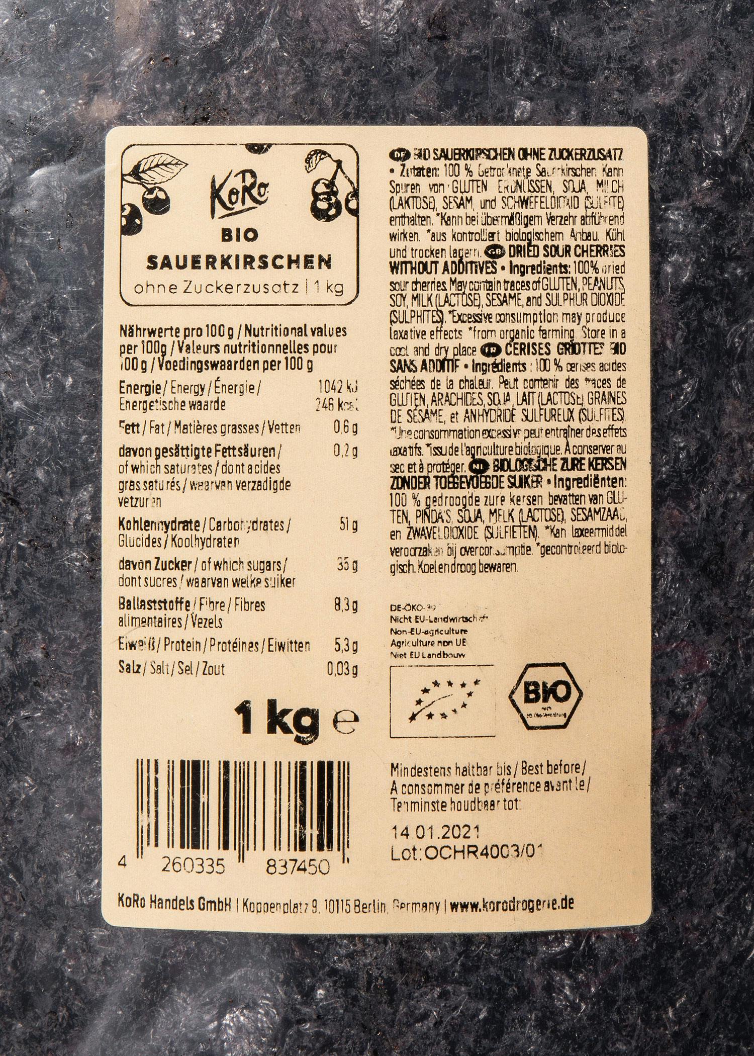 Bio Sauerkirschen ohne Zuckerzusatz 1 kg