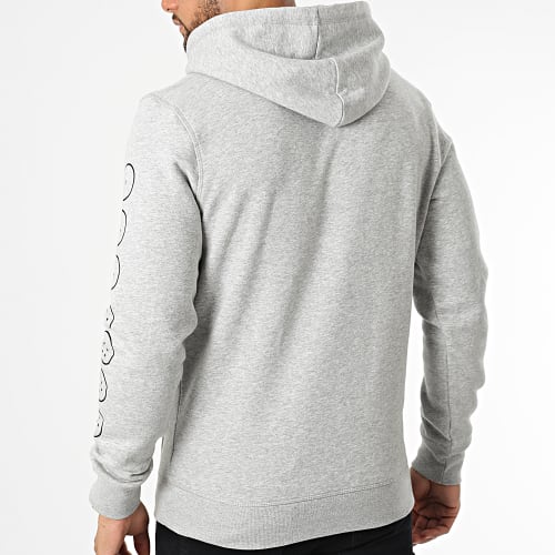 Sweat Capuche Front And Sleeve Gris Chiné Noir