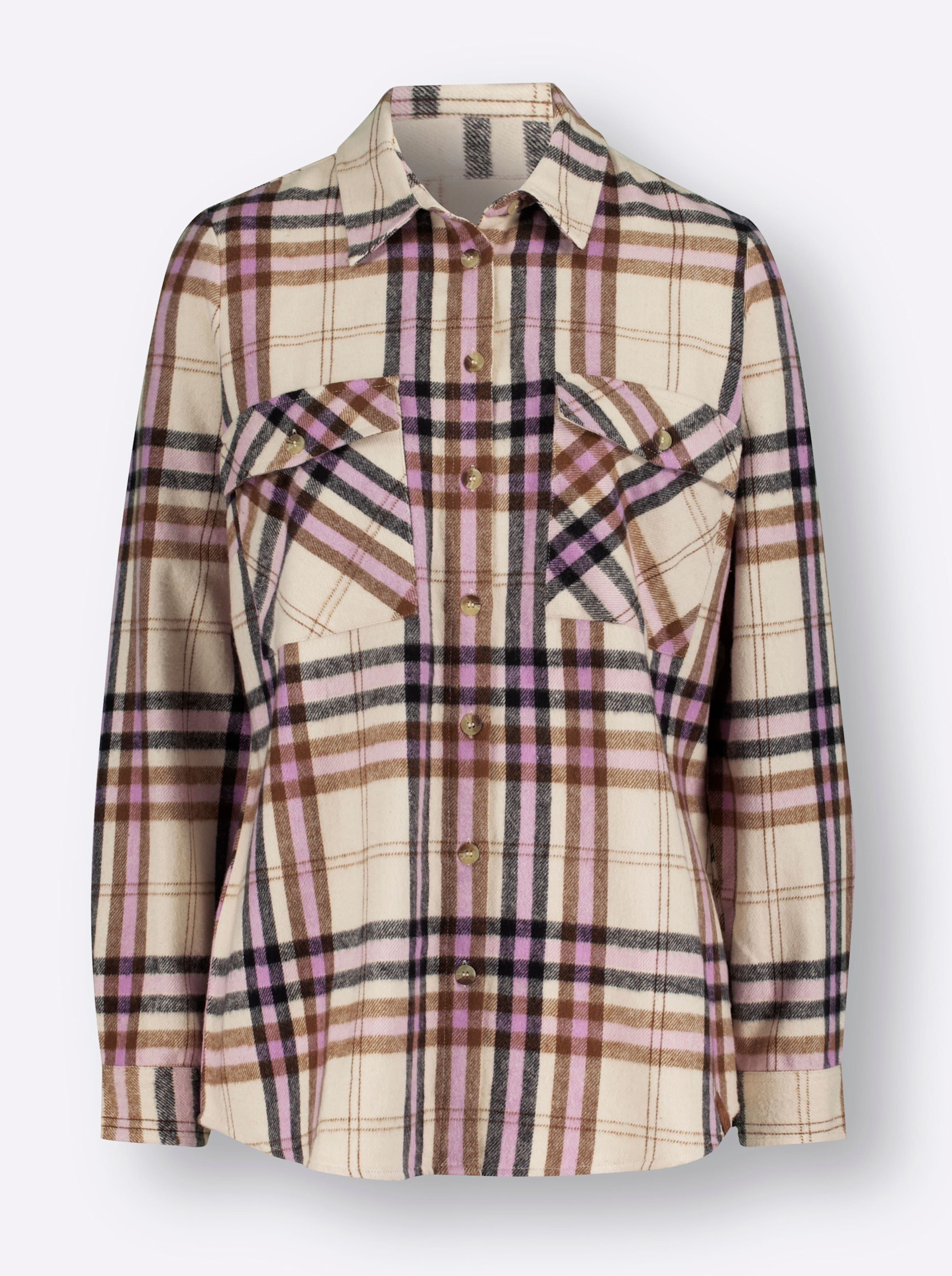 Flanellbluse in orchidee-elfenbein-kariert