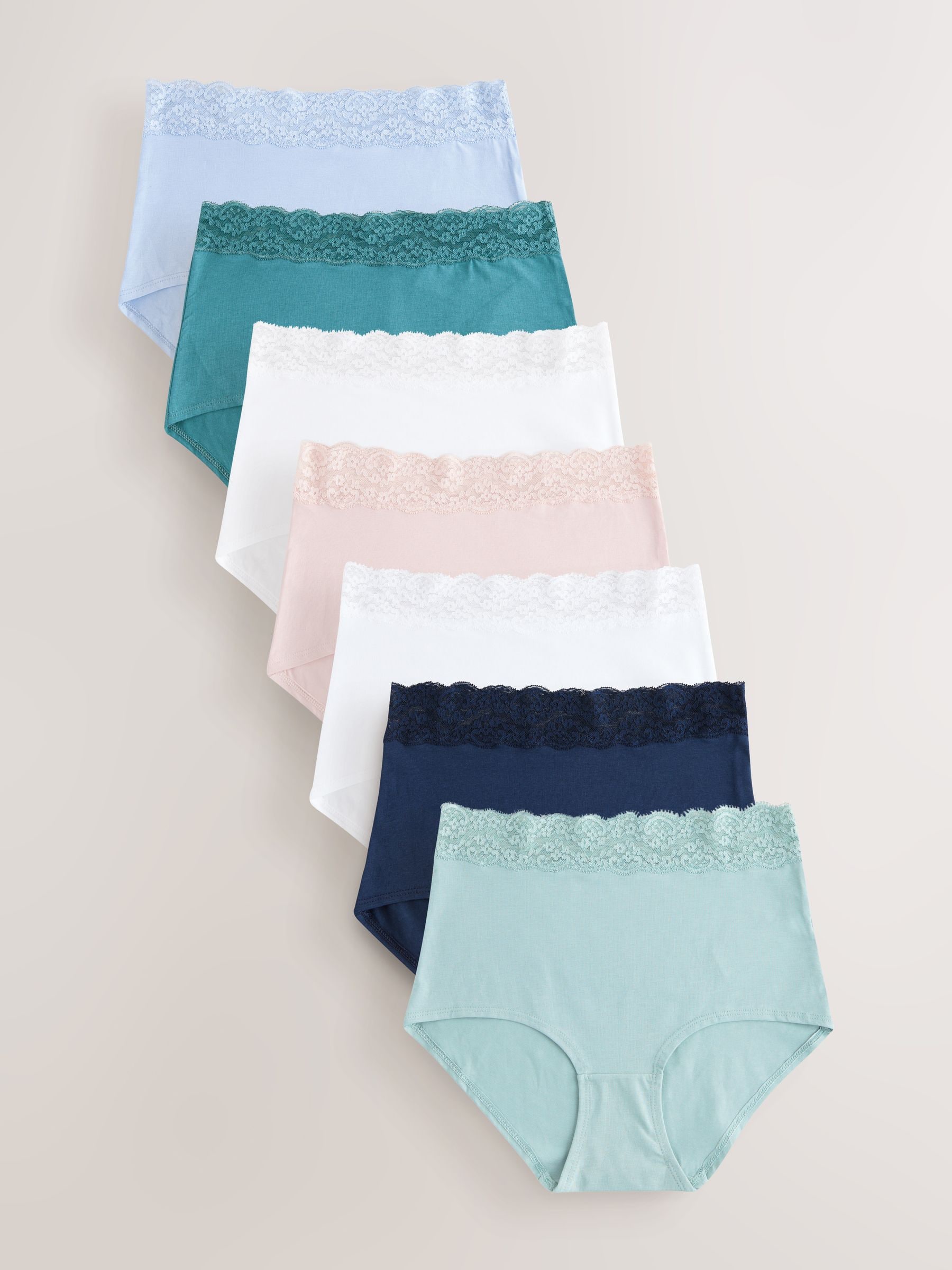 Pastel - 7 Katoenen slipjes met kant