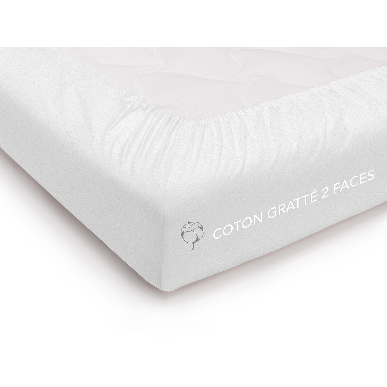 Perle de Coton Protège matelas graté 2 faces, respirant et traité anti acariens blanc