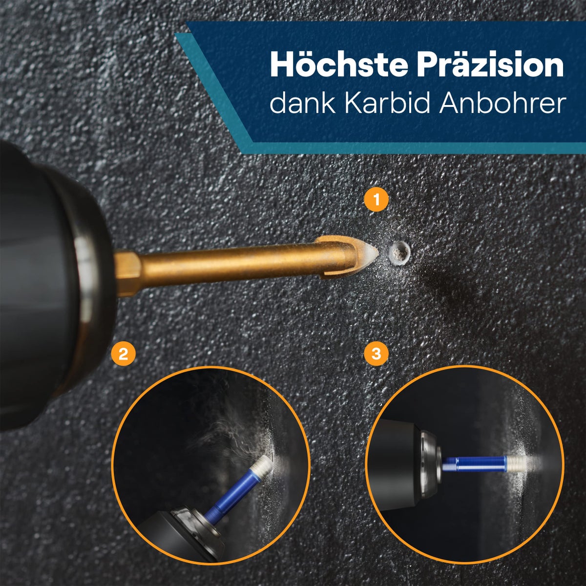 WERKSTEIN Tegelboorset - 6, 8, 10, 12 mm glasboortjes en 6 mm hardmetalen puntboor - Diamantboortjes voor het boren in tegels, glas, marmer, graniet en meer - Keramische/diamantboortjes voor harde tegels