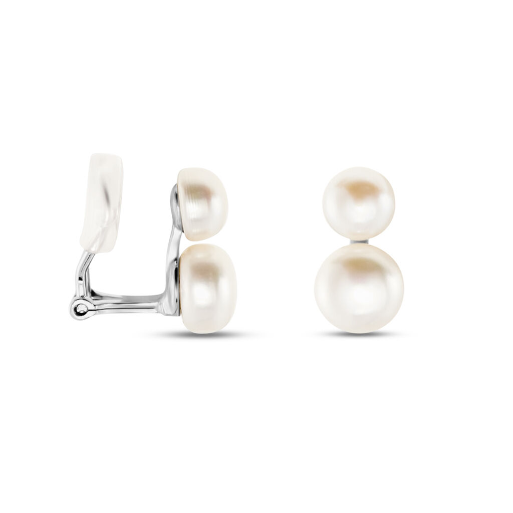 Boucles D'oreilles Clips Argent Blanc Viano Perles Oxydes