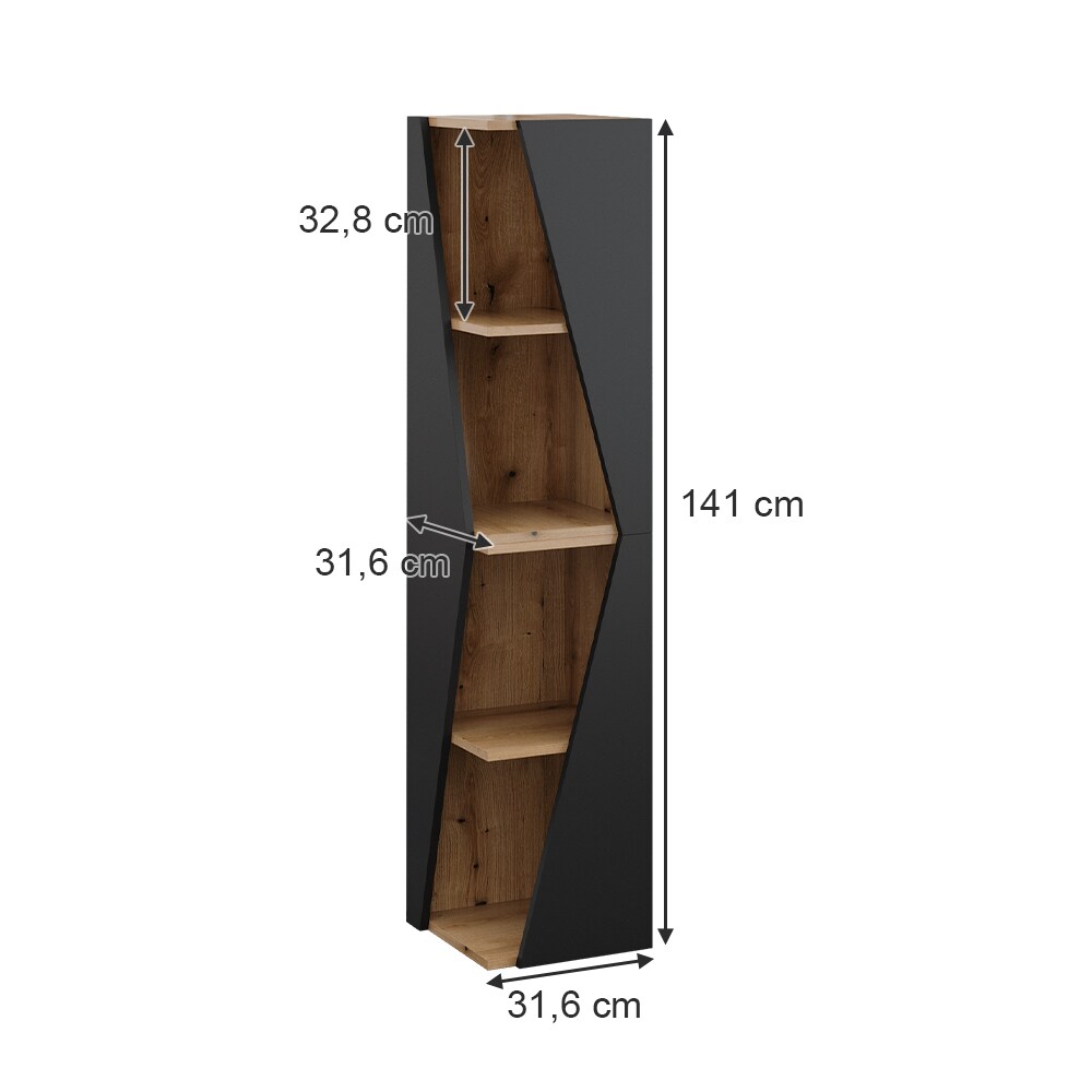 Vicco Badregal Benno, 31,6 x 70,5 cm, Anthrazit-Eiche, 3 Ablagen, Badezimmer