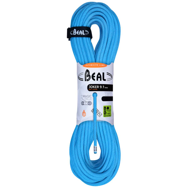 Corde alpinisme BEAL JOKER 9.1MM x 60M DRY COVER BLEU