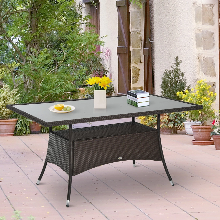 Outsunny Gartentisch mit zusätzlichem Stauraum kaffeebraun