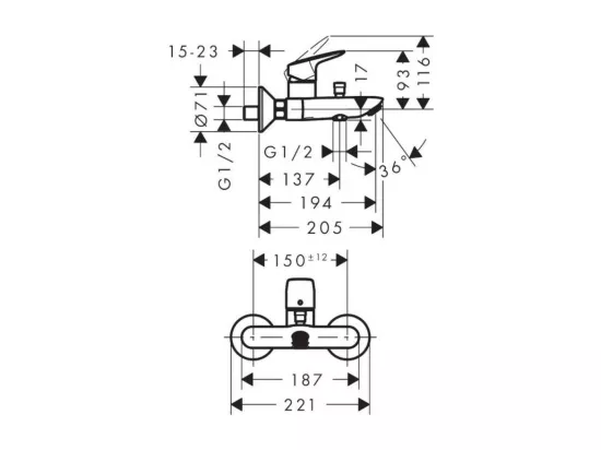 Douchette à main HANSGROHE Crometta + Mitigeur bain douche Logis