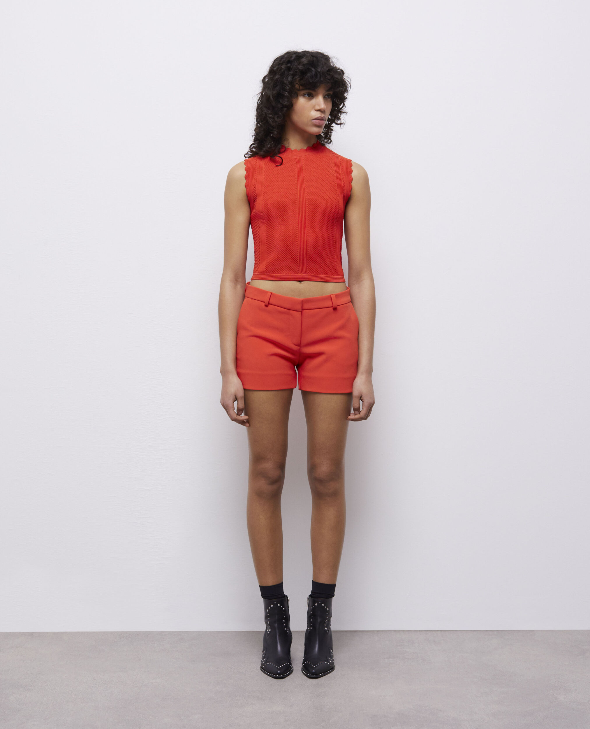 Short tailleur orange en crêpe