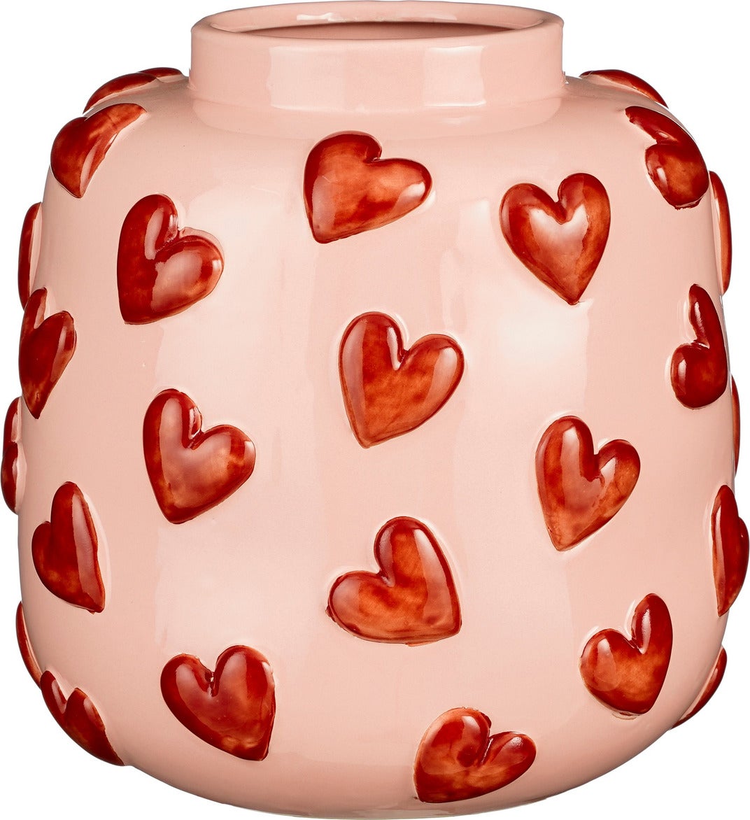 Mica Decorations vaas Hearts roze / rood D 28,5 H 28 cm