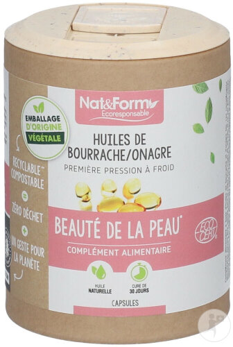 Nat&Form Huile de Bourrache Onagre Ecocert 90 Capsules Écoresponsable