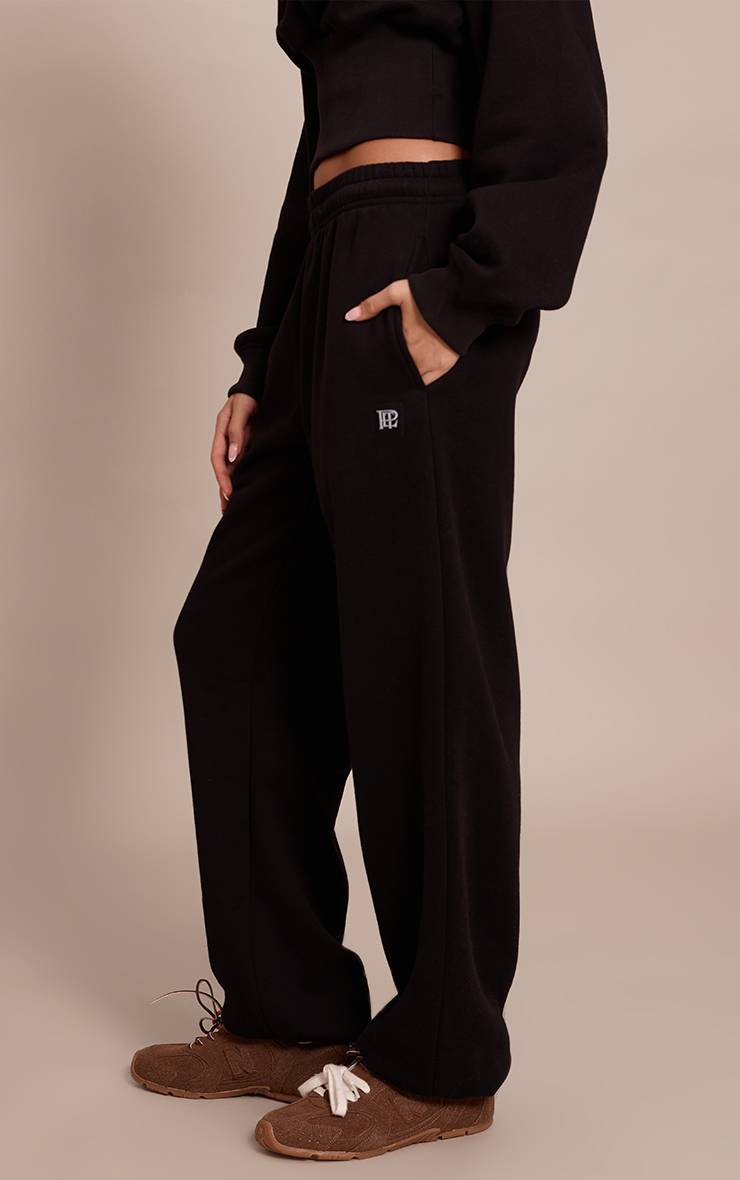 Noir Joggers PLT À Cordon Avec Poignets À Patte