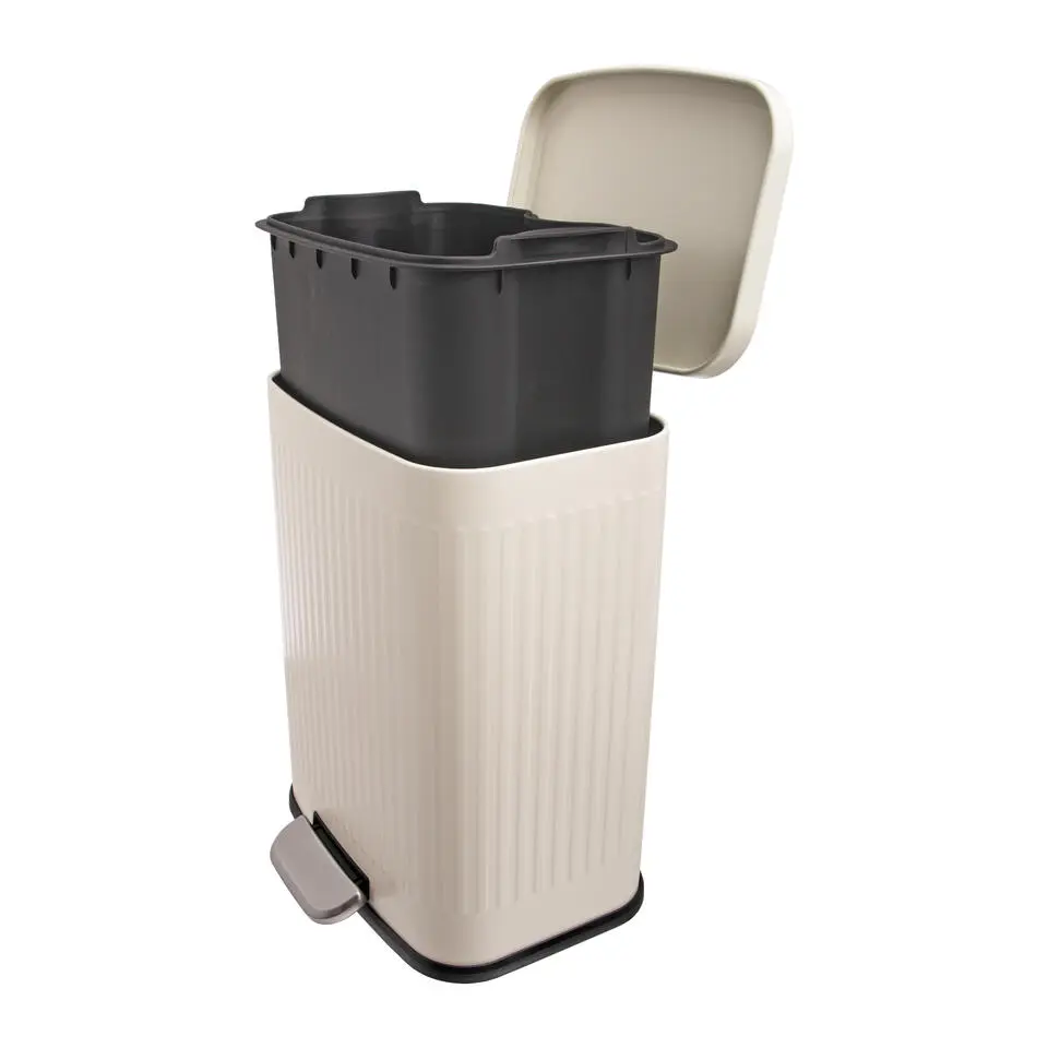QUVIO Prullenbak 13 L - Rechthoekig afgerond - Metaal - Beige