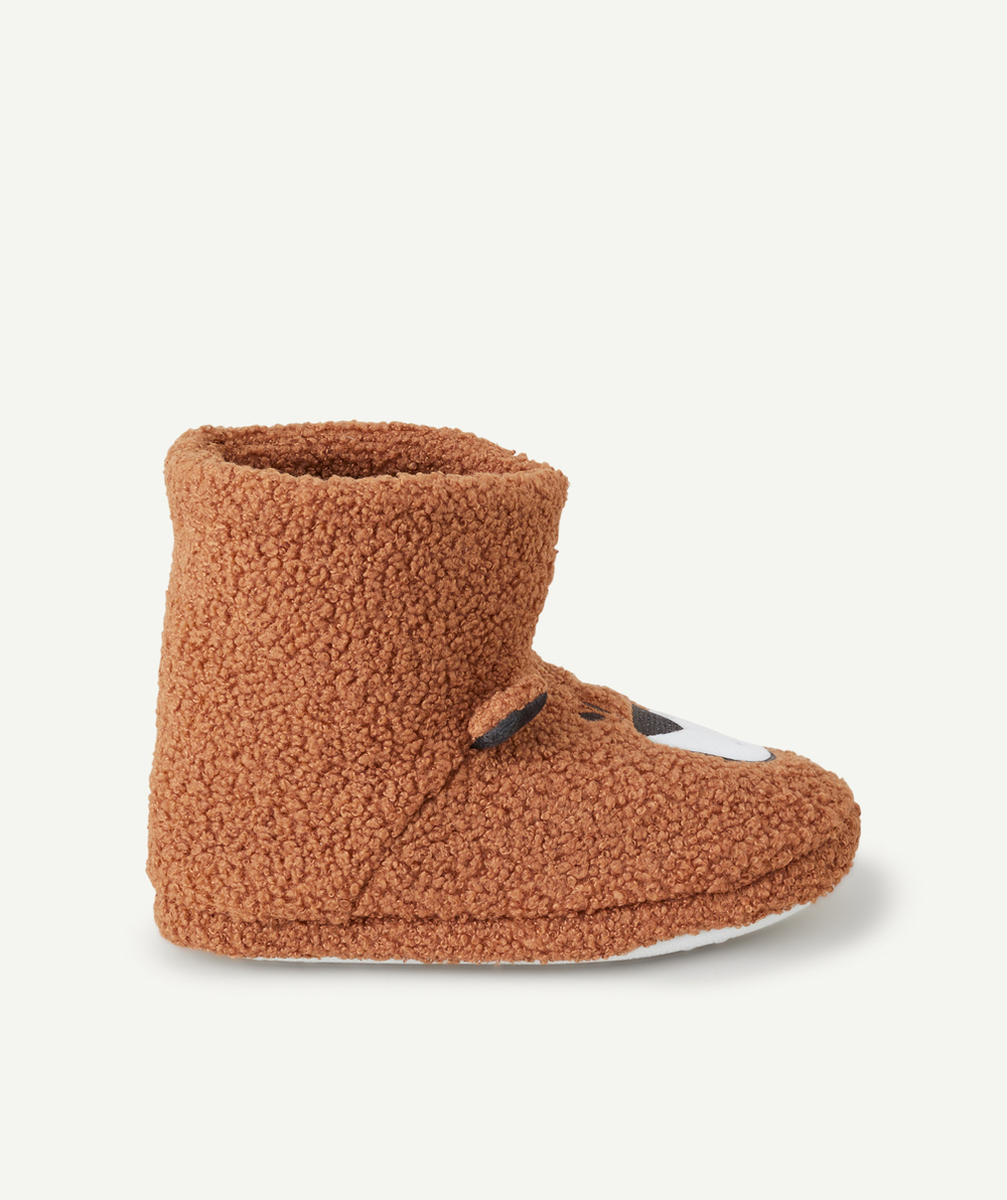 LA PAIRE DE CHAUSSONS OURS GARÇON EN SHERPA MARRON
