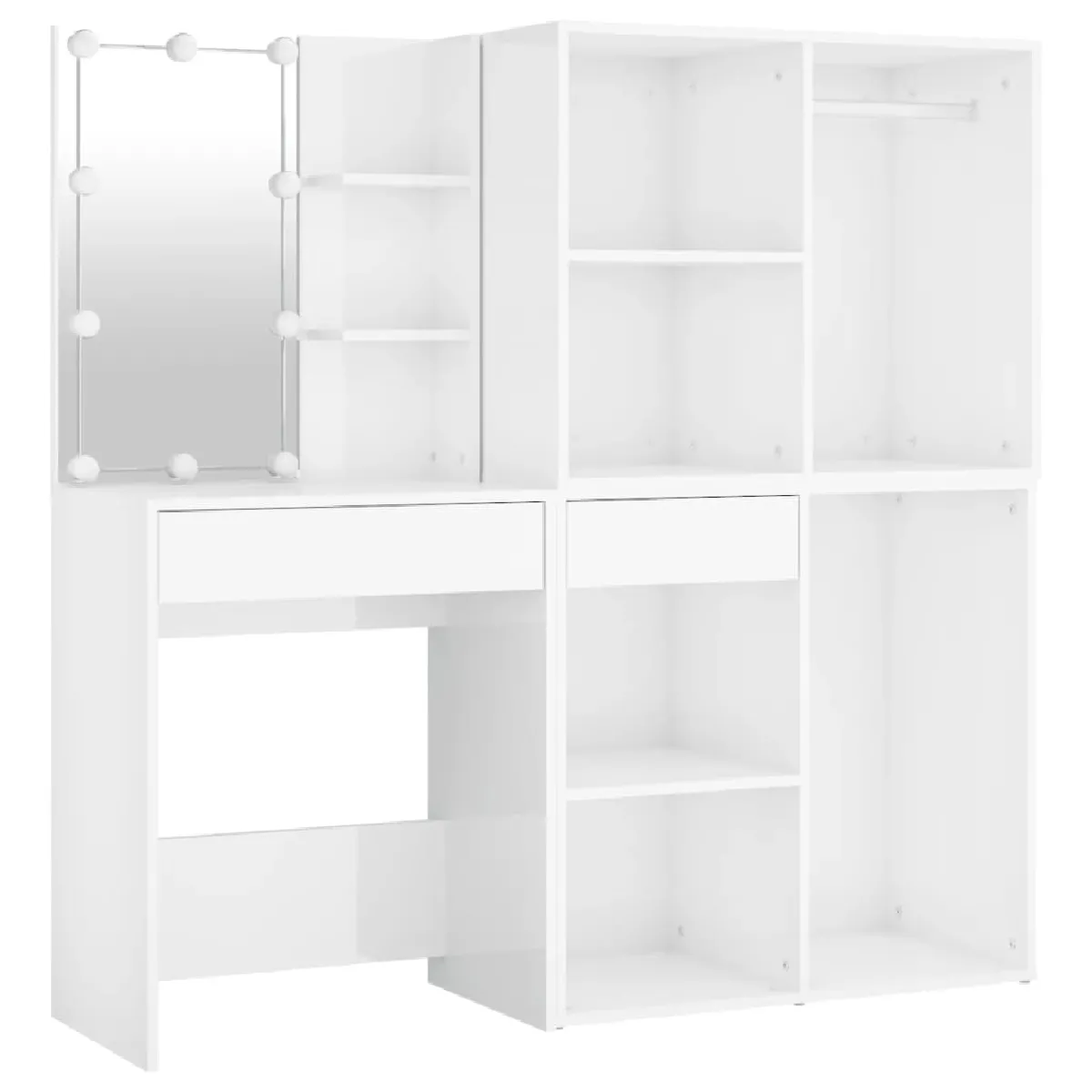 Coiffeuse à LED Helloshop26 avec armoires - Blanc brillant