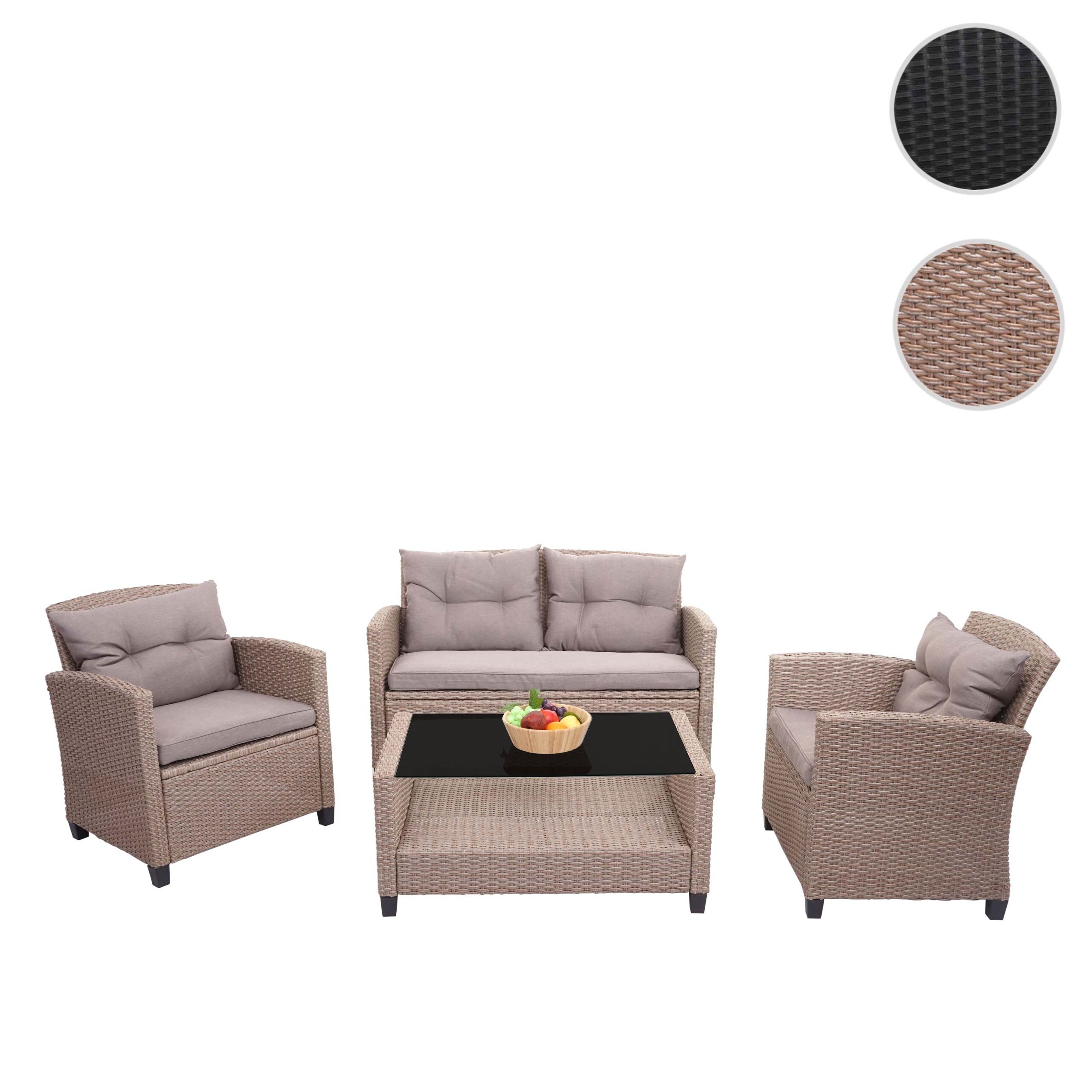 XXL Poly-Rattan Garnitur MCW-F10, Balkon-/Garten-/Lounge-Set Sitzgruppe, Sofa Sessel mit Kissen Spun Poly ~ grau-braun