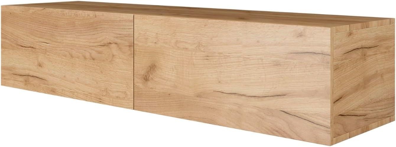 Planetmöbel West TV-Schrank, Fernsehtisch 140 cm lang, TV-Board hängend oder stehend, Fernsehschrank für Wohnzimmer, TV Möbel 37,8 x 140 x 30 cm, Gold Eiche