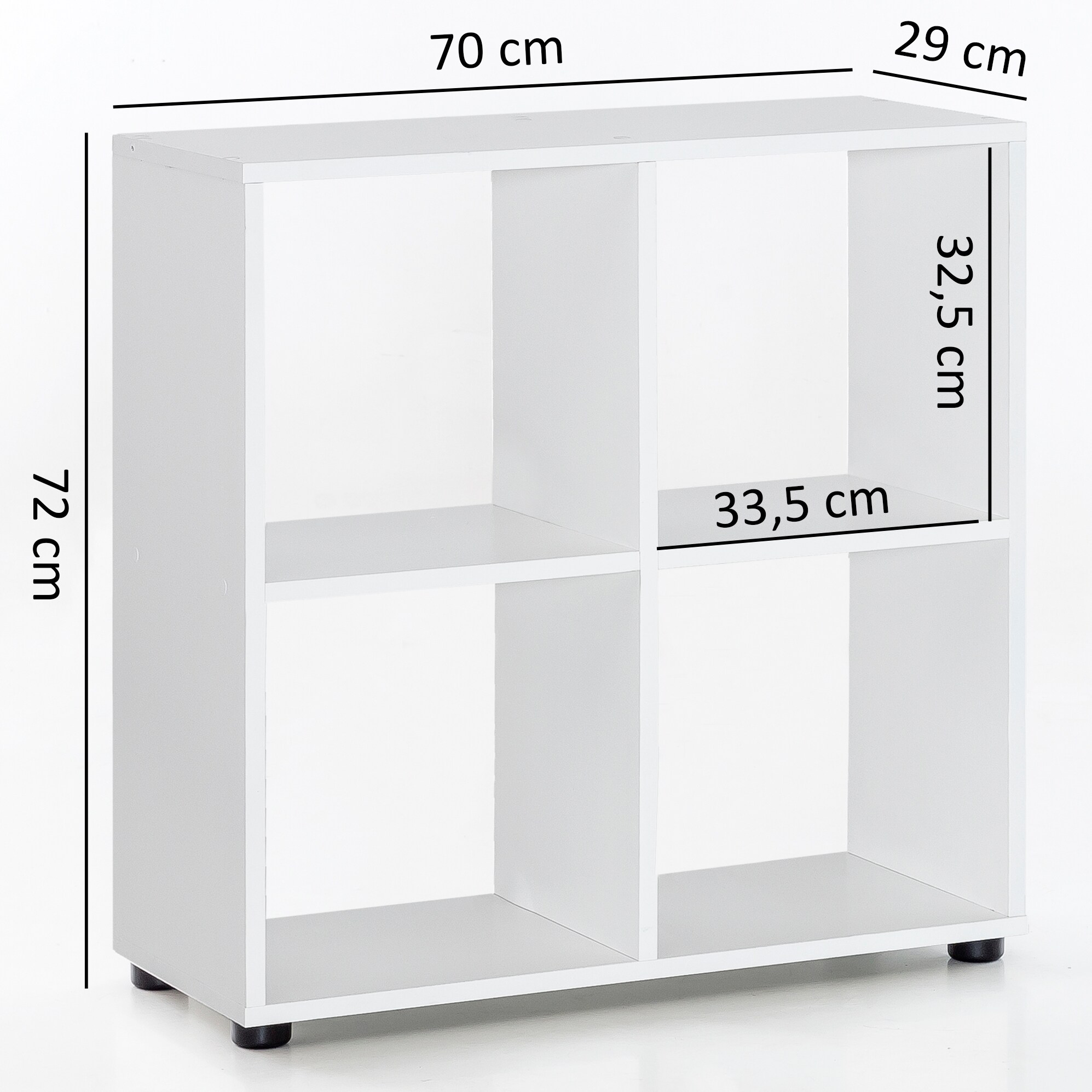 KADIMA DESIGN Schlichtes Wohnregal mit 4 Fächern, melaminharzbeschichtete Oberfläche, 70x72x29 cm.