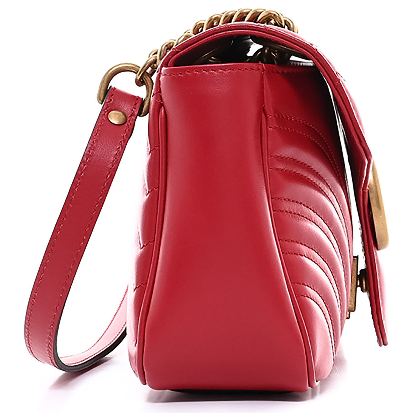 Gucci Sac bandoulière Marmont en Cuir Chevron matelassé hibiscus rouge - Bon état - L.25 cm