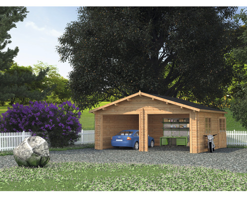 Palmako Roger dubbele garage, 28,4 m², zonder deur, 575 x 510 cm, bruin gegrond