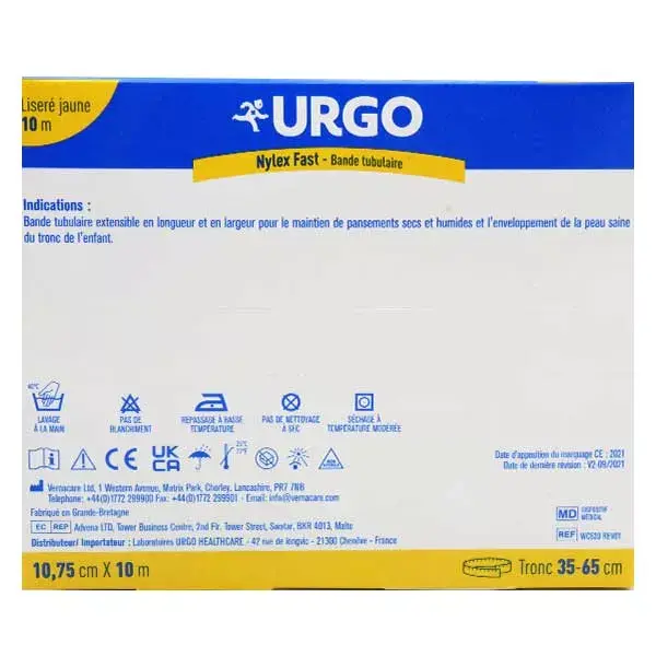 Curativo tubular Urgo Nursing Care Nylex Fast, amarelo, 10,75 cm x 10 m