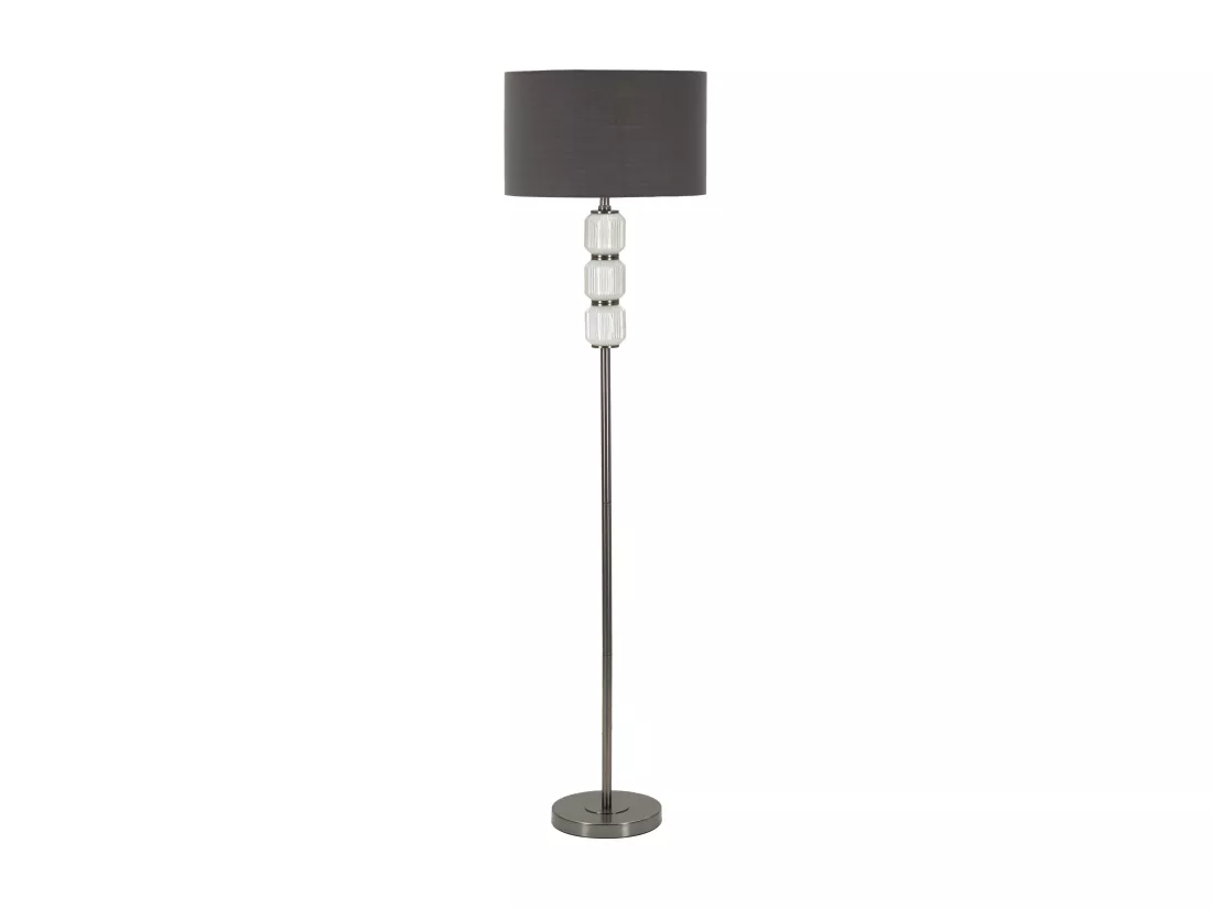 Lampe sur Pied Bright One - Lampe Moderne avec Base en Verre Blanc et Abat-jour en Velours Gris, Design Élégant Ø 42,5x164 cm