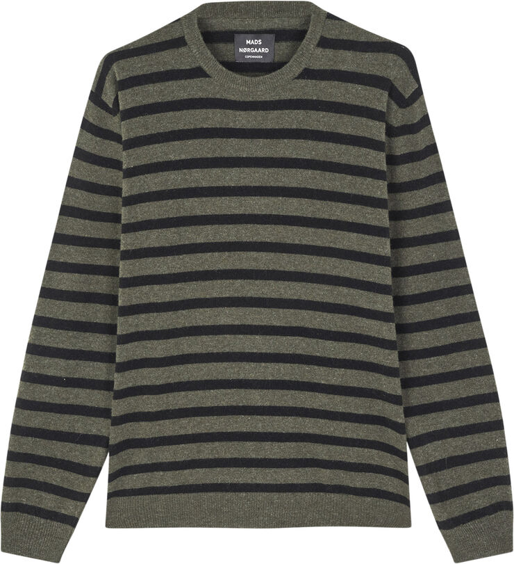 Mads Nørgaard - Copenhagen Eco Wool Karsten Stripe Knit Grøn sort striber