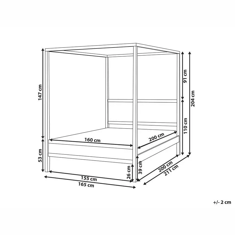 HAUTERIVES - Hemelbed - Lichtbruin - 160 x 200 cm - Rubberhout