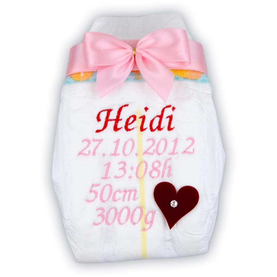 Tanjo Bestickte Windel mit Herz - Mädchen rosa