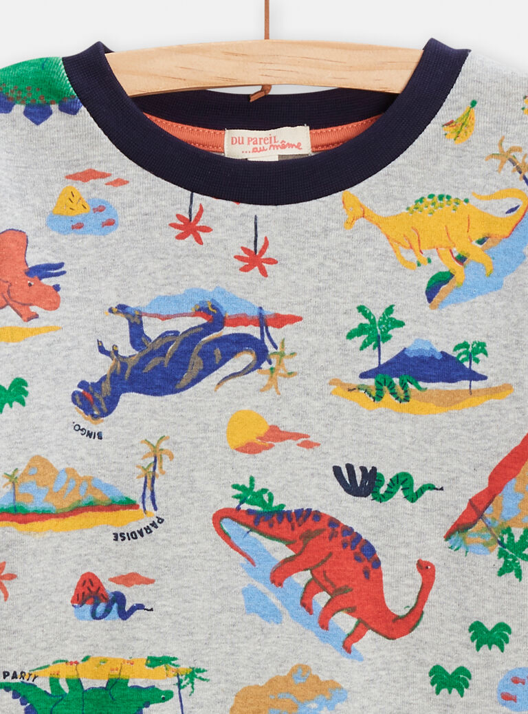Pyjama en côtes gris imprimé dinosaures pour garçon