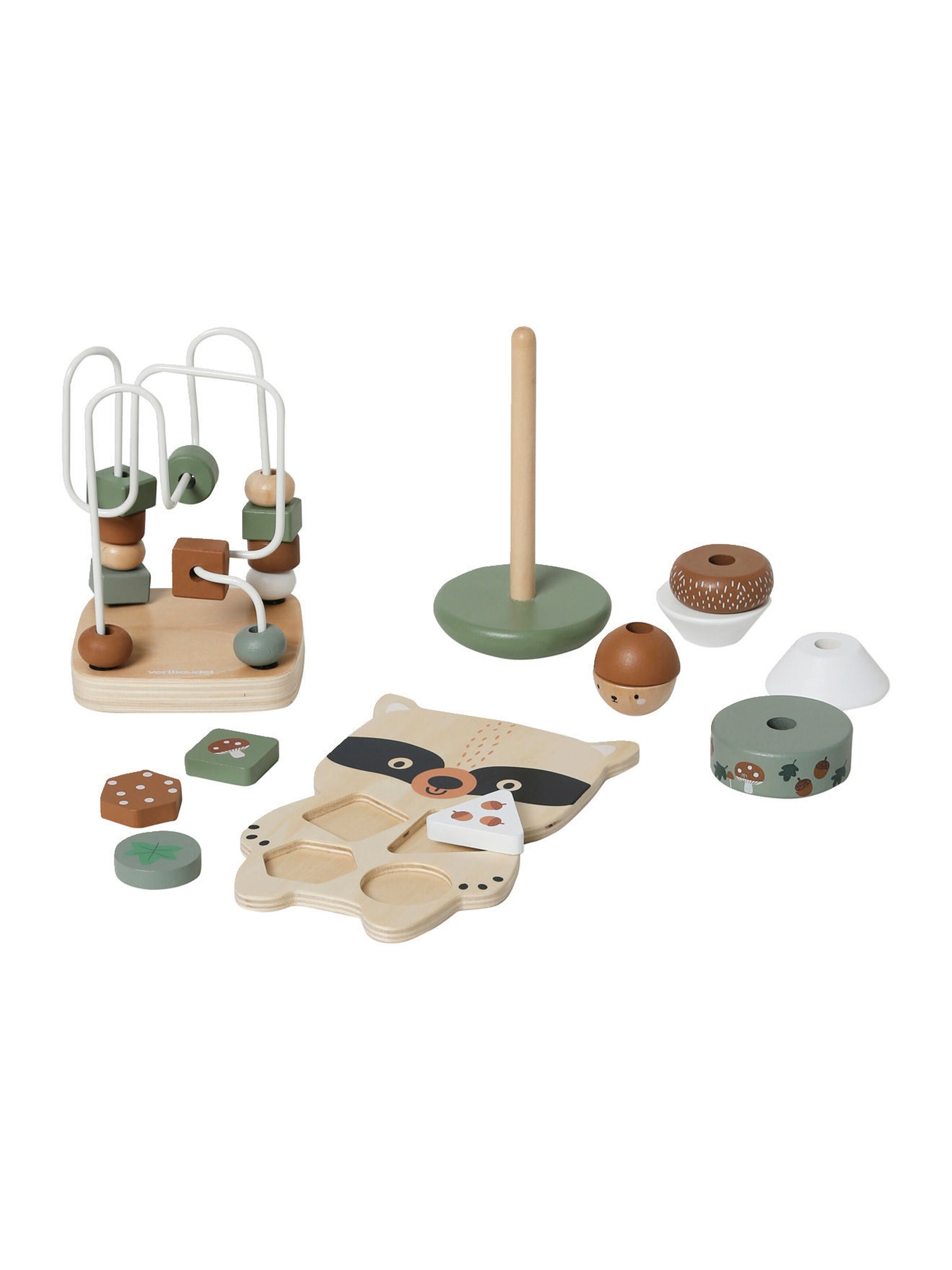 Vertbaudet Baby Lernspielzeug-Set GRÜNER WALD Holz FSC® mehrfarbig/waschbär