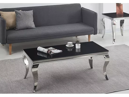 Table basse baroque métal & céramique noir 120cm Bolti
