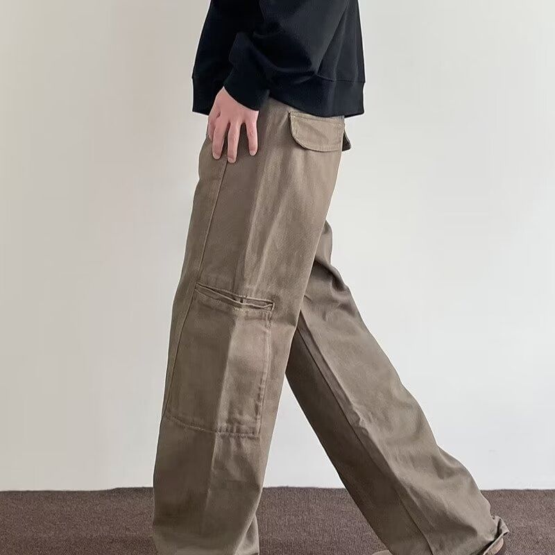 Real Boy - Mid Rise Washed Wide Leg Cargo Jeans