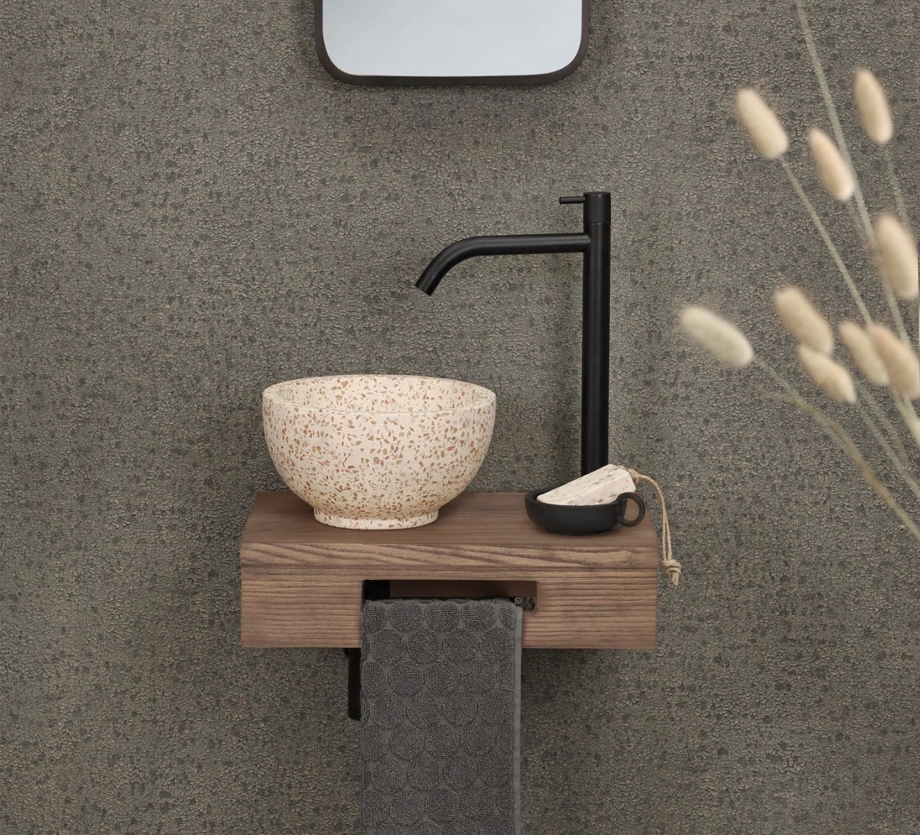 SCHADEMODEL: Differnz bruin eiken wastafelplank 40x25x10cm