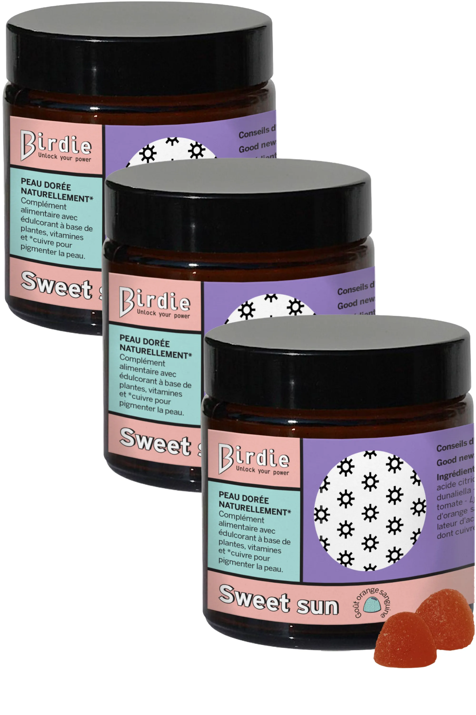 Birdie Gummies bronzage doré et durable Sweet Sun goût orange sanguine-90 g