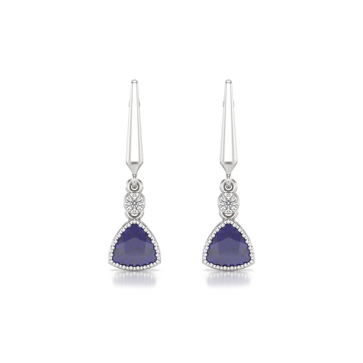 Boucles d'oreilles ADEN Iolite et Diamants sur Argent 925 2.398grs