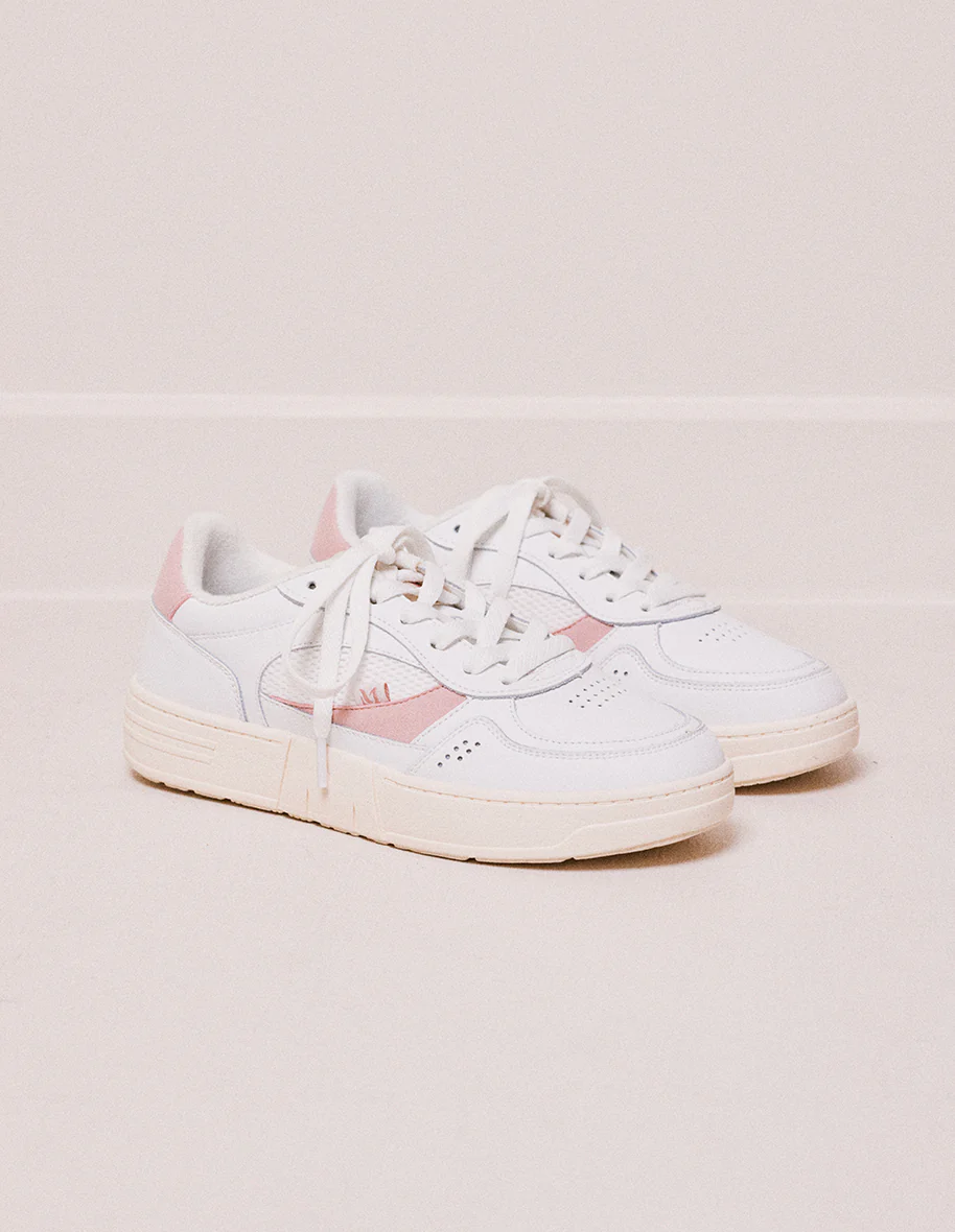 Baskets basses Aimée - Cuir recyclé et suède vegan blanc rose clair