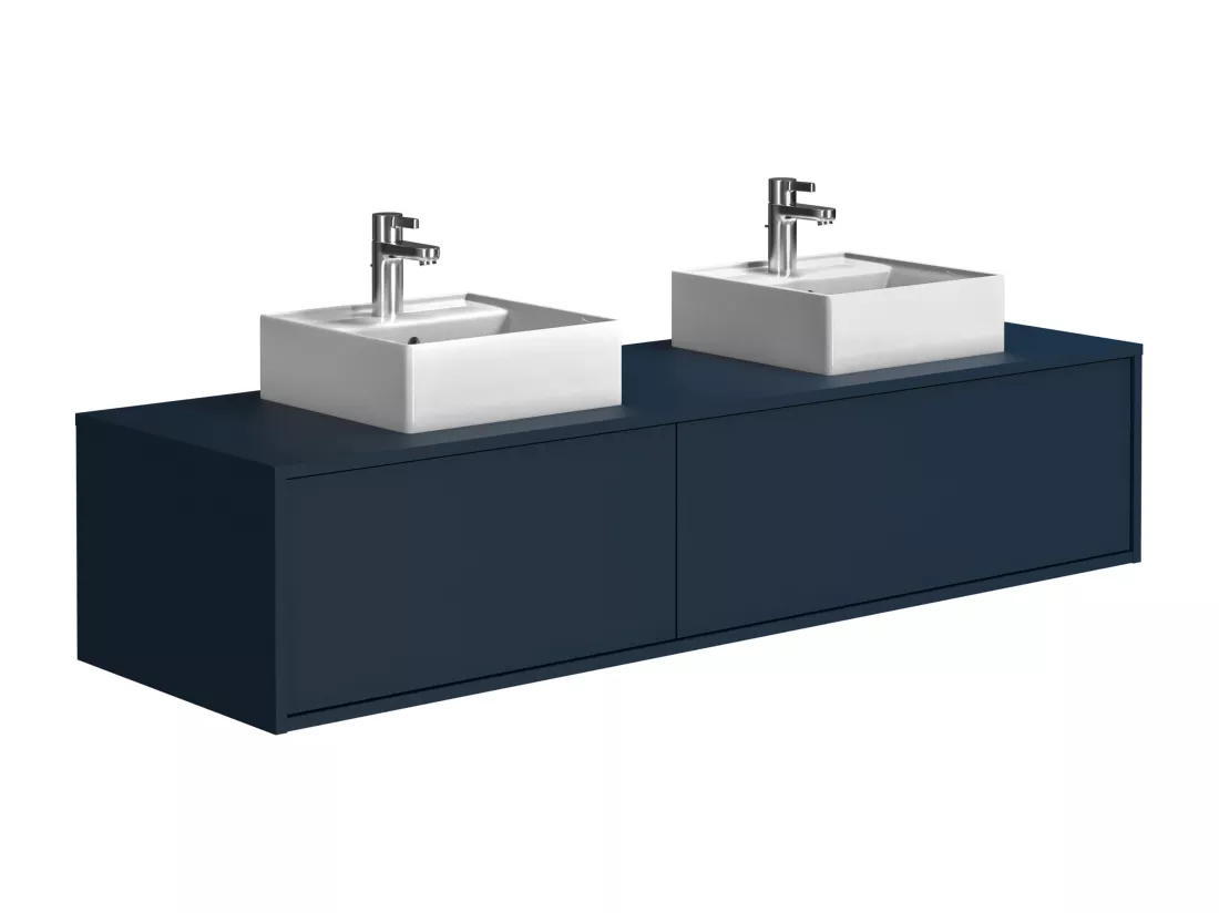 Meuble de salle de bain suspendu bleu nuit avec double vasque - L150 cm - ISAURE II