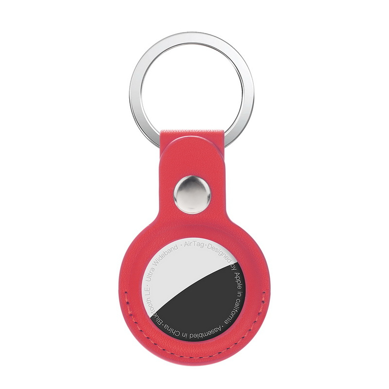 (4er Set) Apple AirTag Anhänger Leder Case Hülle Schlüsselanhänger mit Schlüsselring - Rosa / Grün / Rot / Schwarz