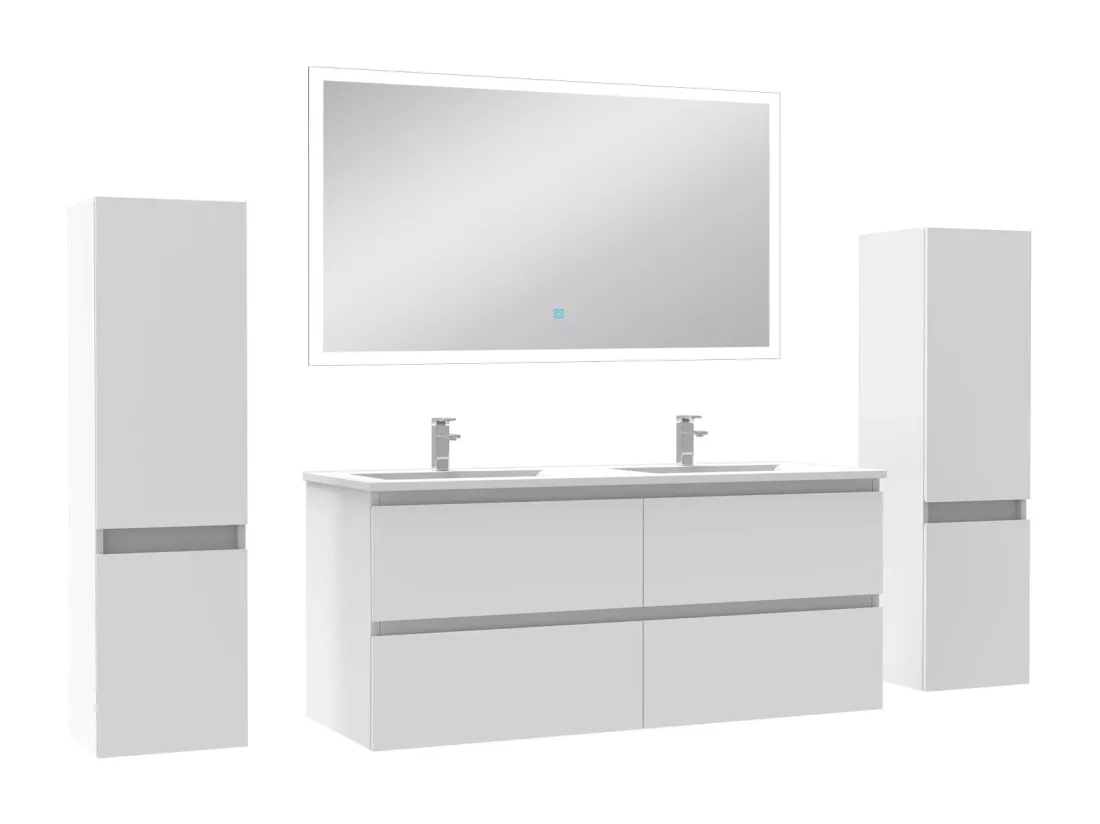 Ensemble meuble Salle de Bain 120cm avec colonne et miroir lumineux dimmable blanc