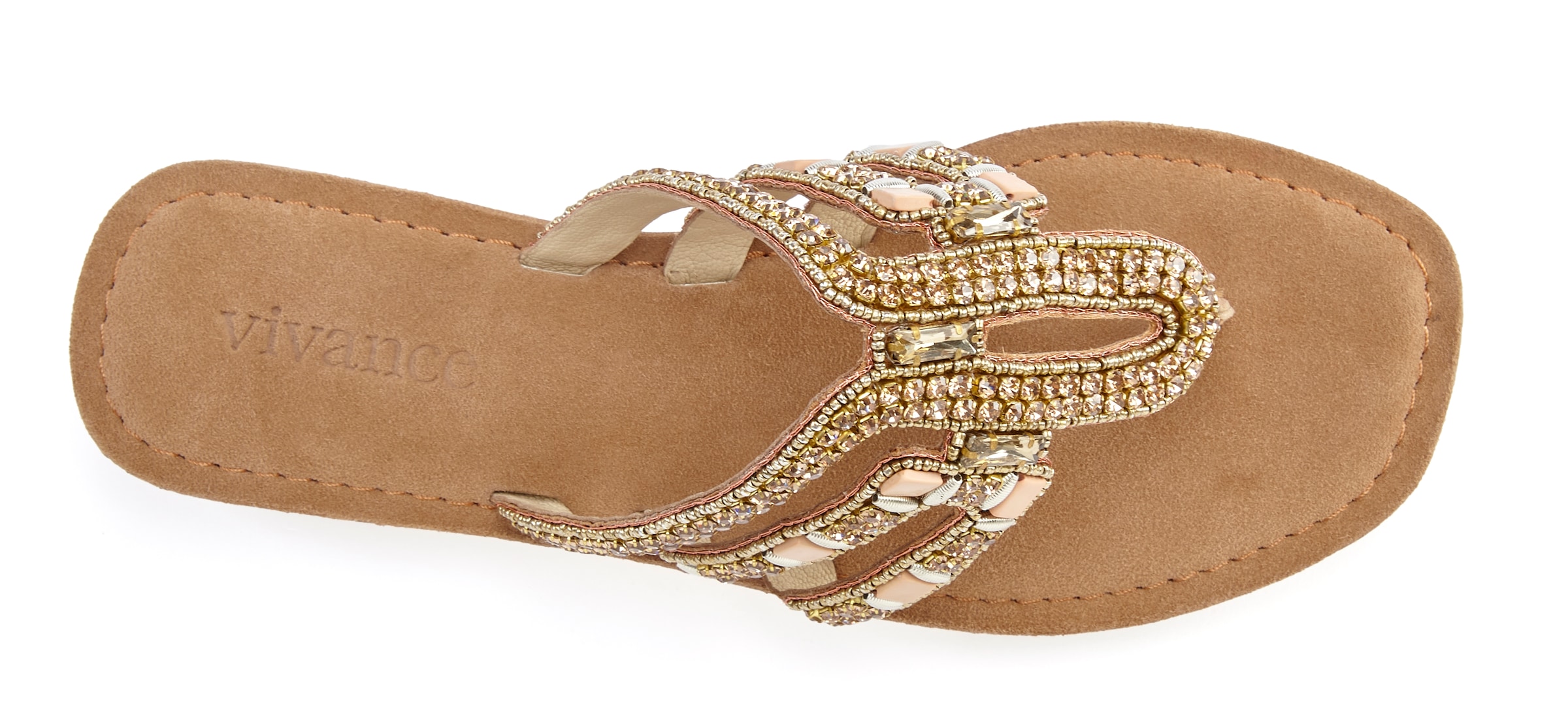 Vivance Zehentrenner  Sandale, Pantolette aus Leder mit Schmucksteinchen