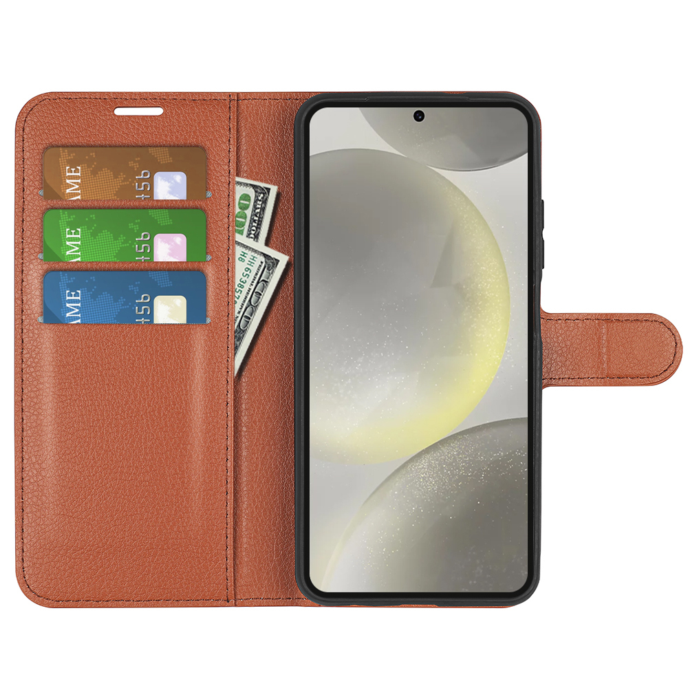 Samsung Galaxy S24 FE Leder Tasche Flip Cover Litchi Look - Braun