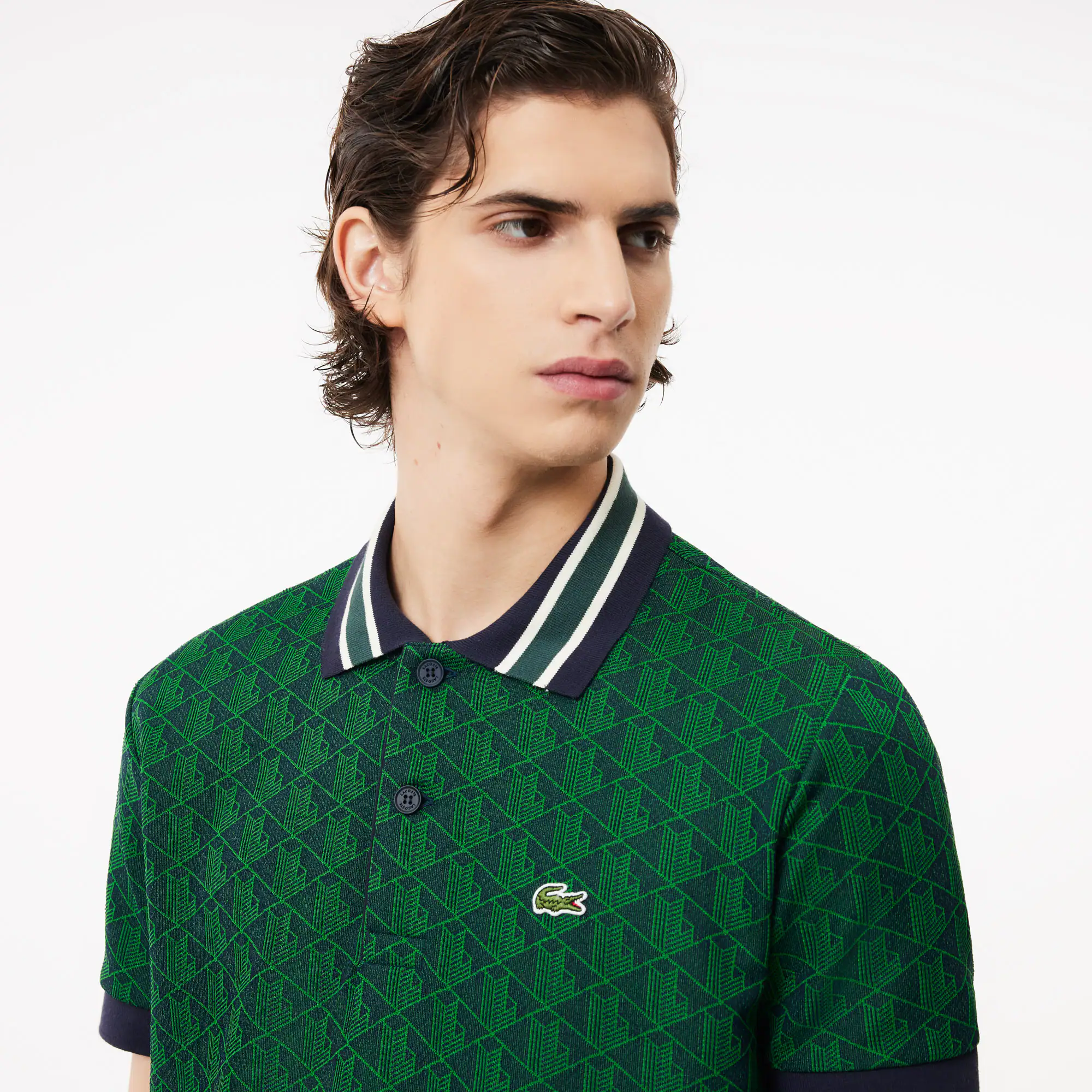 Poloshirt mit Kontrastkragen und Monogramm-Motiv Kurze Ärmel - Grün - Lacoste - Herren