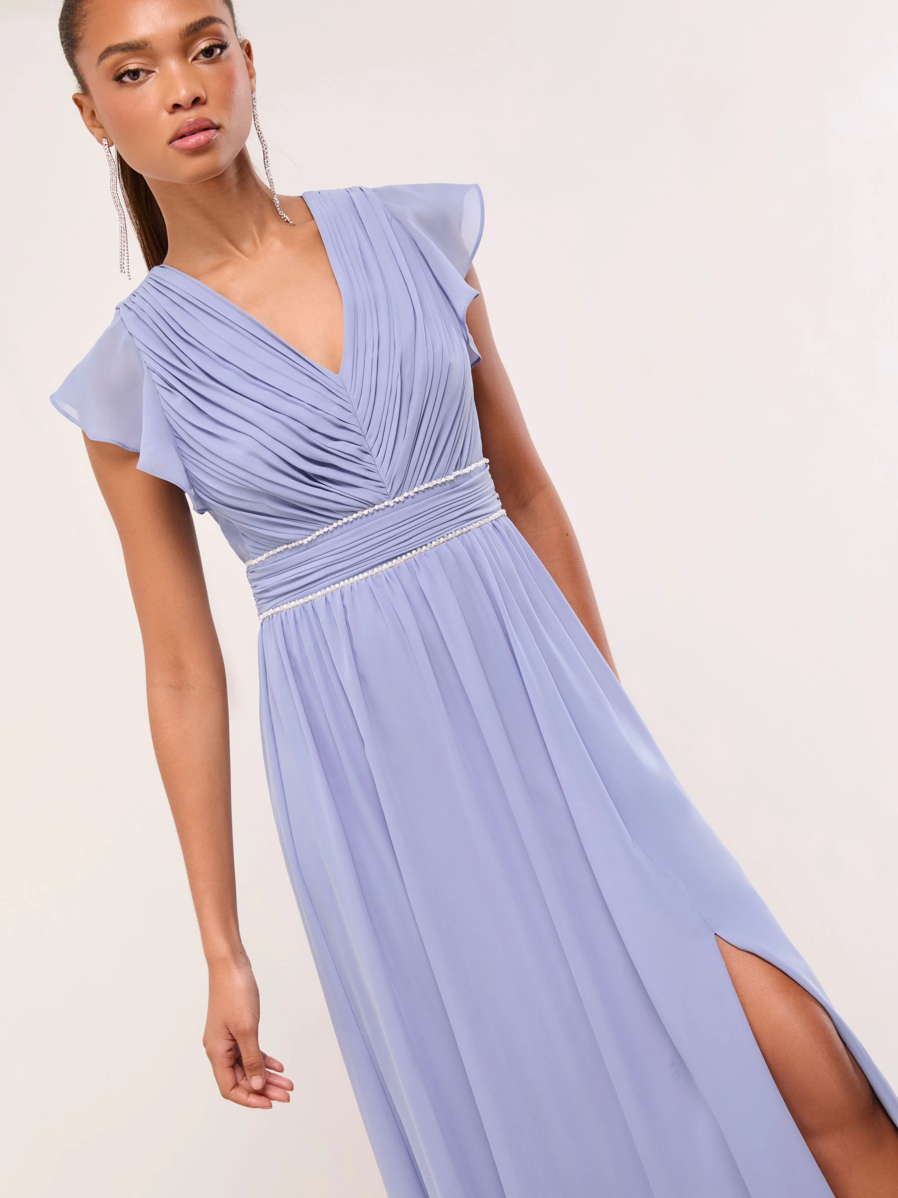 Lipsy Embellished Trim Pleated V Neck Bridesmaid Dress