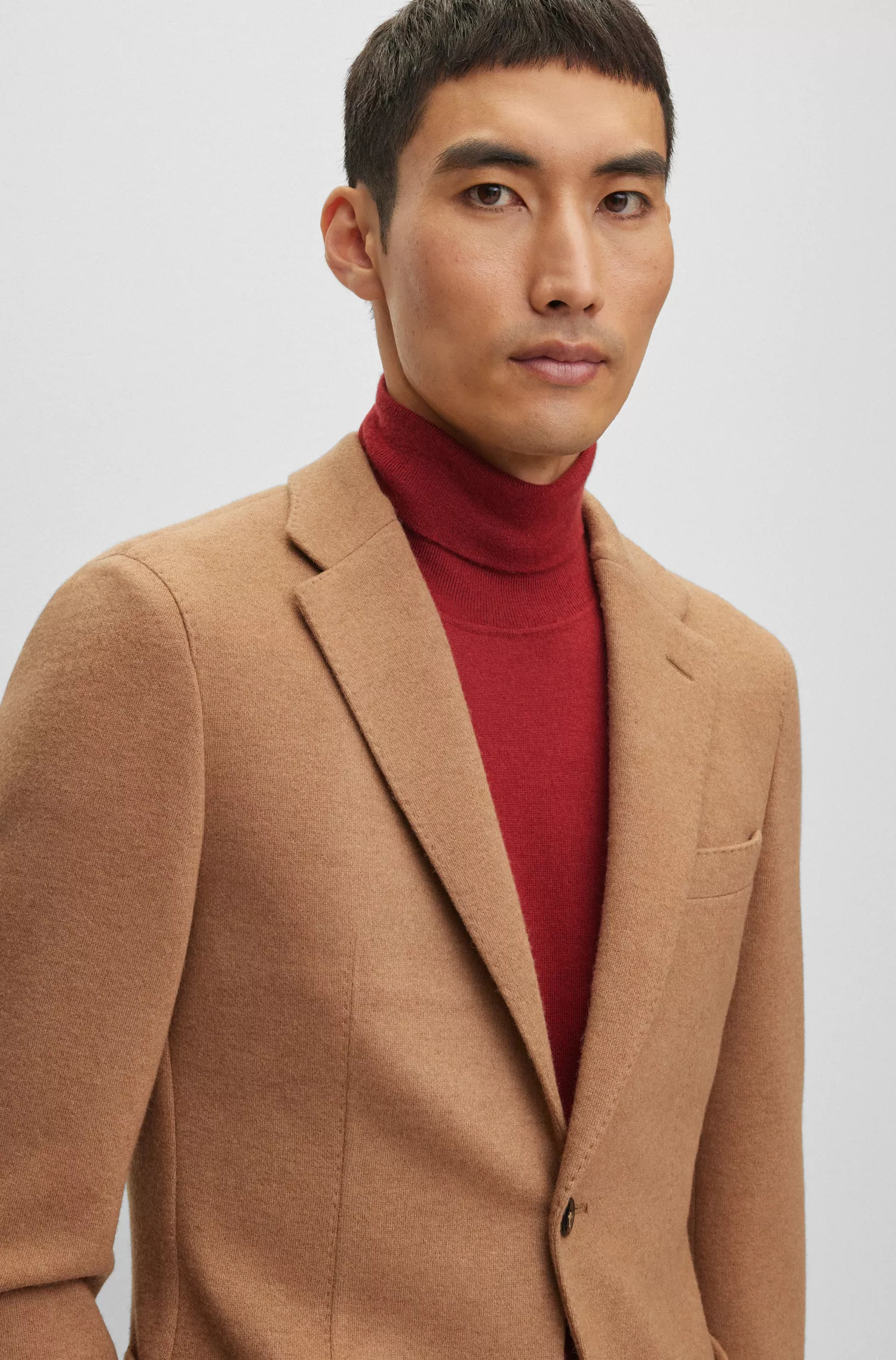 Jaqueta BOSS Camel-Slim-fit em mistura de lã de camelo mesclada