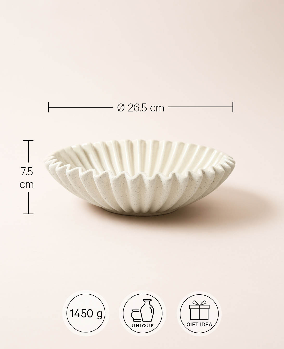 (Ø26.5cm) Shell Steingut Deko Schale Obstteller Fruschtschale - Weiss