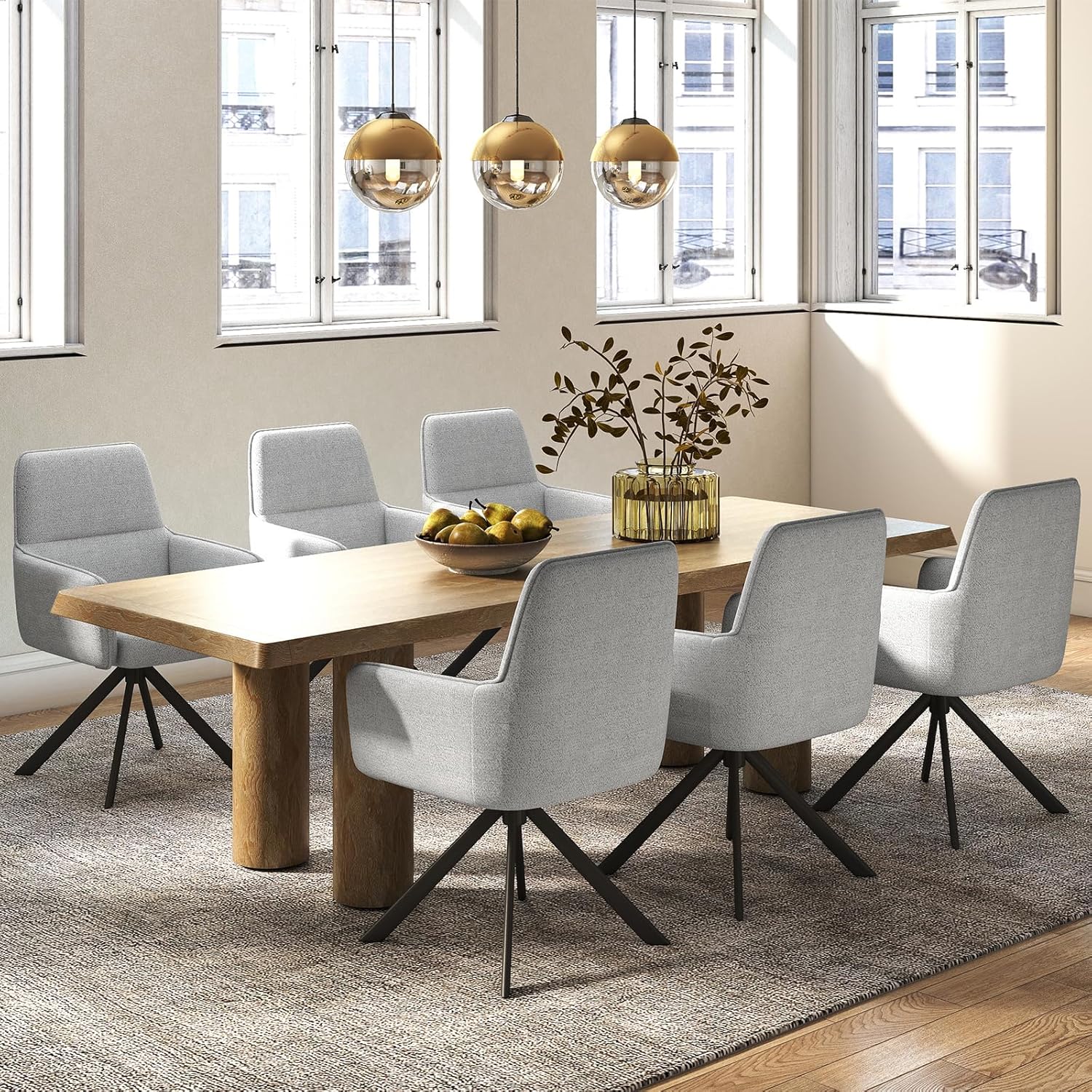 Esszimmerstühle Drehbar mit Armlehne 2er Set, 360°Drehbar Polsterstuhl Küchenstuhl aus Chenille, Stühle Esszimmer Schminkstuhl mit Metallbeine für Esszimmer Küche Schlafzimmer, Hellgrau