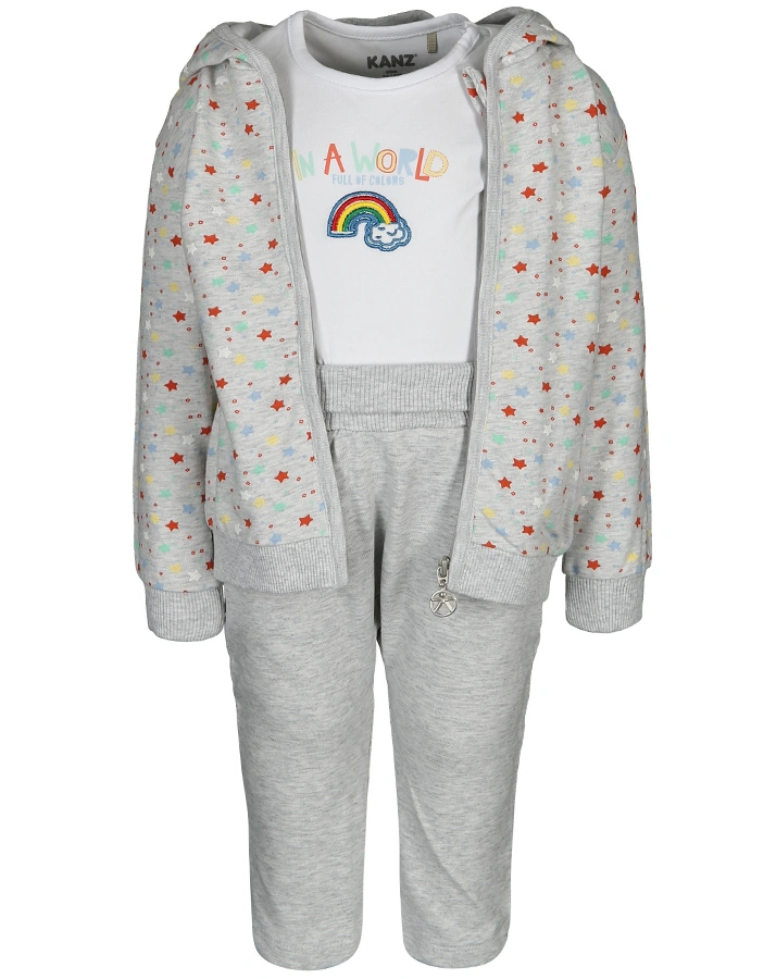 Kapuzen-Jacke RAINBOW 3-teilig in grau melange